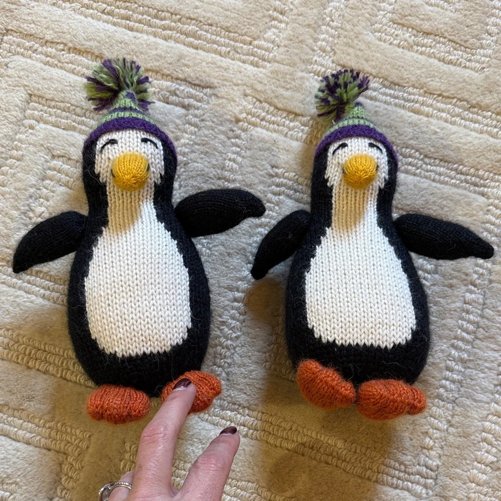 Knitted Penguin Bird Toy - Black, White, Orange